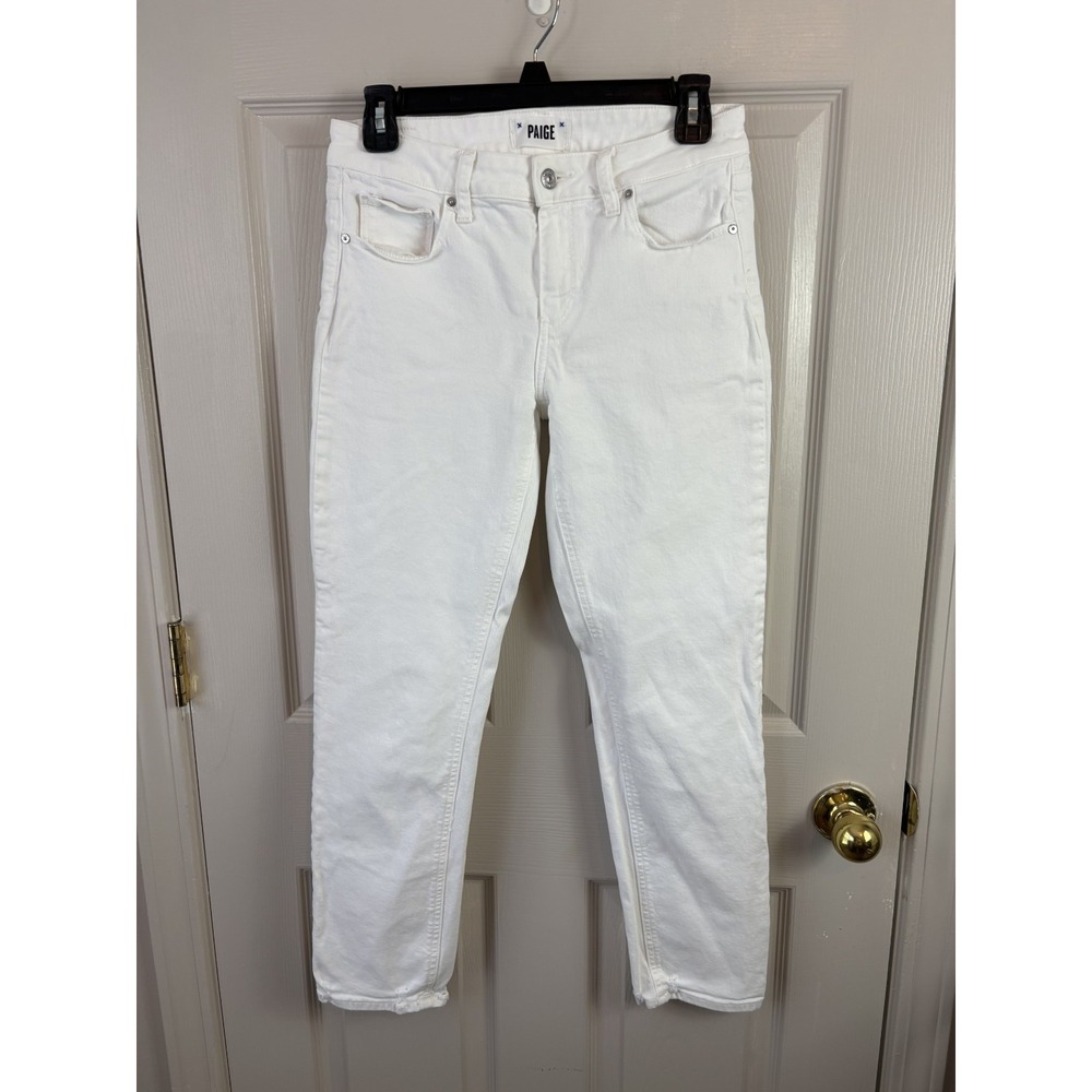 PAIGE Amber Jeans Womens 27 White Good Slim Boyfriend Distressed Hem